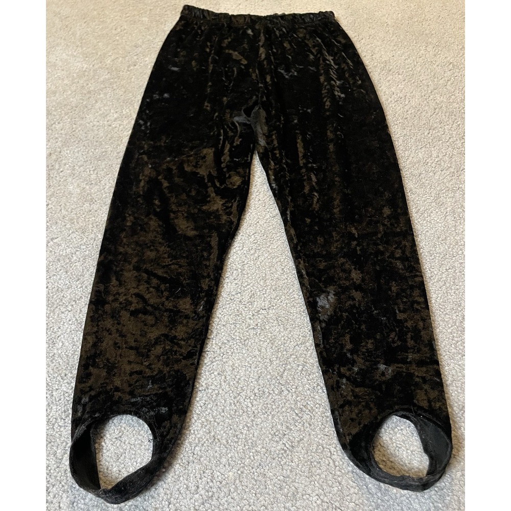 70s Fitting Image Stirrup Pants 18/20 Black Velvet Pull On Gothic Athleisure